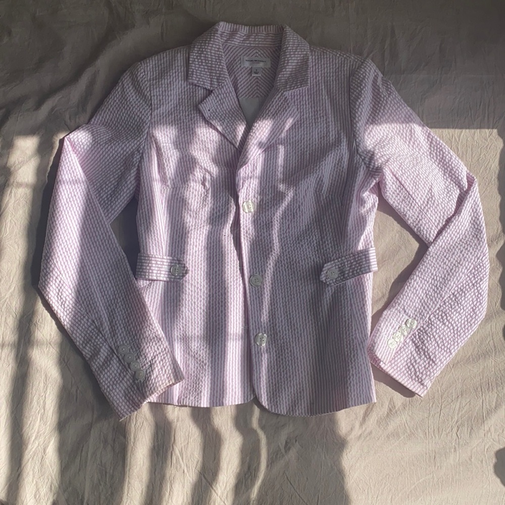 Issac Mizrahi striped pink blazer